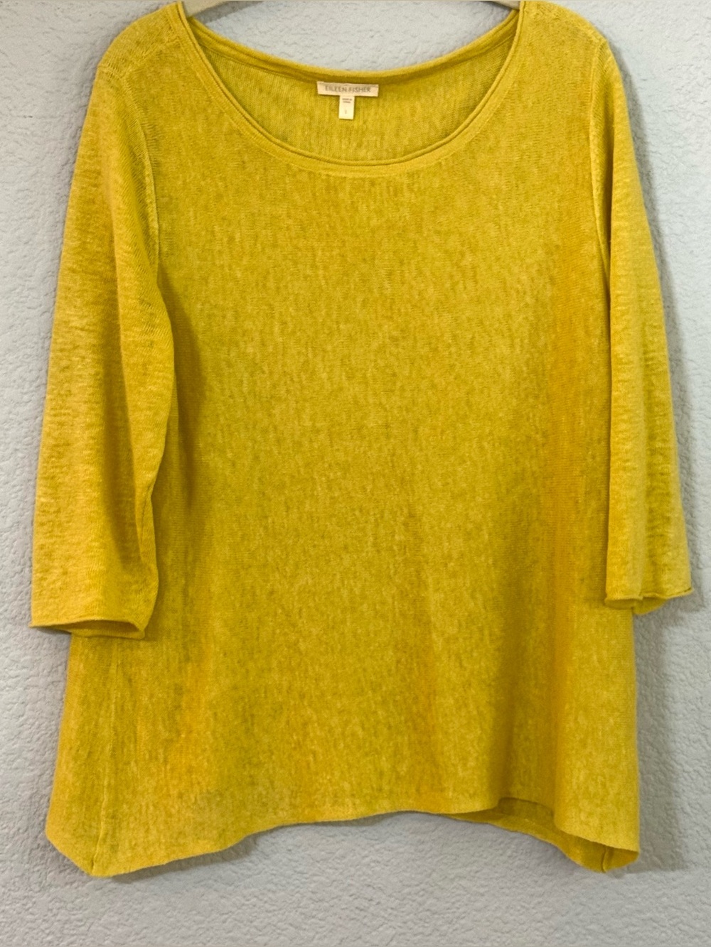 Eileen Fisher Yellow Linen Knit Boat Neck Tunic Sweater L